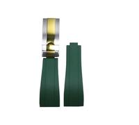 ROUREOX Water-Resistant Durable Silicone Replacement Strap for Rolex Oyster-Green+Two-Tone Gold 20mm