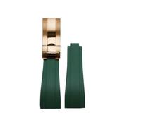 ROUREOX Water-Resistant Durable Silicone Replacement Strap for Rolex Submariner Oyster -Green+Rose Gold Buckle 20mm