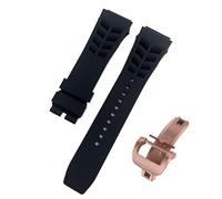 ROUREOX Water-Resistant Sweat-Proof Silicone Adjustable Replacement Band for Richard Mille-Black+Gold Buckle 25mm