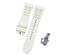 ROUREOX Water-Resistant Sweat-Proof Silicone Adjustable Replacement Band for Richard Mille-White+Silver Buckle 25mm