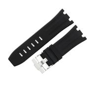 ROUREOX Waterproof Silicone Rubber Watch Strap 30mm Dedicated Interface Sports Band Breathable Comfortable Unisex for AP Royal Oak 15703/15710-Black + Silver 30MM