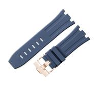 ROUREOX Waterproof Silicone Rubber Watch Strap 30mm Dedicated Interface Sports Band Breathable Comfortable Unisex for AP Royal Oak 15703/15710-Blue + Rose Gold 30MM