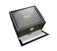 ROUREOX Wide Profile Watch Display Box Drop Front Opening Design Black Faux Leather Rectangular Chest Protective Holder for Panerai