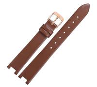 ROUREOX Women's Genuine Leather Watch Strap with Special Notched Connector Slim Replacement Watch Band for Swarovski Evil Eye-Brown + Rose Gold 14x4mm