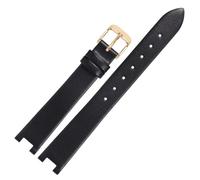 ROUREOX Women's Genuine Leather Watch Strap with Special Notched Connector Slim Replacement Watch Band for Swarovski Evil Eye-Black + Gold 14x4mm