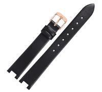 ROUREOX Women's Genuine Leather Watch Strap with Special Notched Connector Slim Replacement Watch Band for Swarovski Evil Eye-Black + Rose Gold 14x4mm