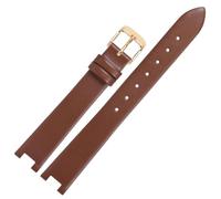 ROUREOX Women's Genuine Leather Watch Strap with Special Notched Connector Slim Replacement Watch Band for Swarovski Evil Eye-Brown + Gold 12x4mm