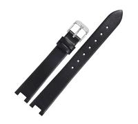 ROUREOX Women's Genuine Leather Watch Strap with Special Notched Connector Slim Replacement Watch Band for Swarovski Evil Eye-Black + Silver 14x4mm