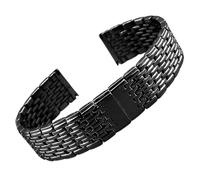 ROUREOX Women's Solid Metal Replacement Watch Bracelet, 9-Bead Stainless Steel Strap Accessory for Longines Elegance Collection-Black 22MM