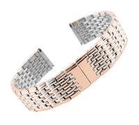 ROUREOX Women's Solid Metal Replacement Watch Bracelet, 9-Bead Stainless Steel Strap Accessory for Longines Elegance Collection-Silver Rose Gold 13MM
