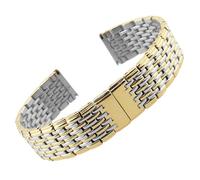 ROUREOX Women's Solid Metal Replacement Watch Bracelet, 9-Bead Stainless Steel Strap Accessory for Longines Elegance Collection-Silver Gold 13MM