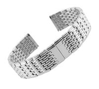 ROUREOX Women's Solid Metal Replacement Watch Bracelet, 9-Bead Stainless Steel Strap Accessory for Longines Elegance Collection-Silver 22MM