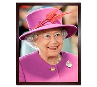 Wall Art Print Rouse Portrait Smiling Queen Elizabeth II England Royal Majesty Photograph Art Framed Artery8 Brown W12 inch x H16 inch
