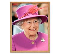 Wall Art Print Rouse Portrait Smiling Queen Elizabeth II England Royal Majesty Photograph Art Framed Artery8 Light Oak W12 inch x H16 inch