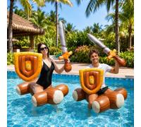 ROUSKY Inflatable Water Battle Set with Shield and Sword, Pool Float Game for Adults, Summer Swimming Party Duel Combat Toy, Brown Yellow Multi-color, PVC Material (6Pcs)