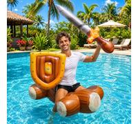 ROUSKY Inflatable Water Battle Set with Shield and Sword, Pool Float Game for Adults, Summer Swimming Party Duel Combat Toy, Brown Yellow Multi-color, PVC Material (3Pcs)