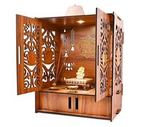 Rousrie Wooden Temple Mandir for Home with Door Cabinets | Beautiful Pooja Unit with Storage Space | with LED Light and Wall Mounts | Elegant Pooja Mandir for Home Big Size(H-17.3, L-11, B-10.6 inch)