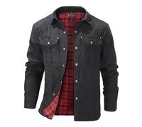Rousytn Flannel Lined Shirt Jacket for Men Lightweight Snap Button Western Cowboy Shirts Jackets Shacket, Black, M