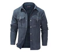 Rousytn Flannel Lined Shirt Jacket for Men Lightweight Snap Button Western Cowboy Shirts Jackets Shacket, Blueish Grey, XXL