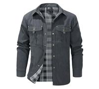 Rousytn Flannel Lined Shirt Jacket for Men Lightweight Snap Button Western Cowboy Shirts Jackets Shacket, Grey, L