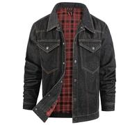 Rousytn Men's Flannel Lined Denim Jackets Cowboy Cut Western Vintage Rugged Jean Trucker Jacket with Pockets, Black, S