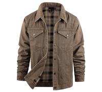 Rousytn Men's Flannel Lined Denim Jackets Cowboy Cut Western Vintage Rugged Jean Trucker Jacket with Pockets, Brown, S