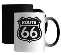 Route 66 Black Road Sign Graphic Ceramic Magic Mug White