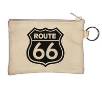 Route 66 Black Road Sign Graphic Key Chain Coin Purse Beige
