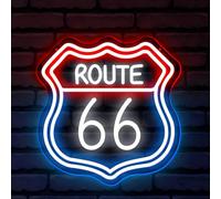 Route 66 Blue Red White Neon Sign LED Lights Wall Decor Signs USB Adjustable Brightness Acrylic Neon Lights Suitable for Club Decoration Office Bars Entertainment Room Art Man Cave( 5V 12.6*12.1 inch)