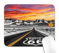 Route 66 Desert Sunset Highway Mouse Pad, American Road Trip Landscape | Anti-Slip, Smooth, Vintage Design, Black Grey Orange Red, Cute Small Desk Mat for Laptop