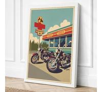 Route 66 Diner Vintage Canvas Wall Art Print 30x20 Inch (76 x 51 cm)
