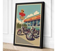 Route 66 Diner Vintage Canvas Wall Art Print 30x20 Inch (76 x 51 cm)