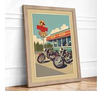 Route 66 Diner Vintage Framed Wall Art Print A2 (59.4×42cm) Oak, Wall