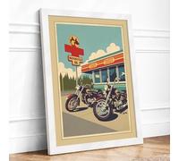 Route 66 Diner Vintage Framed Wall Art Print A2 (59.4×42cm) White, Wall