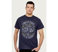 Route 66 Men's From East To West Biker T-Shirt in Navy | Size: Small Route 66 Navy S
