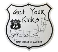 ROUTE 66 METAL WALL SIGN KICKS ON SHIELD ROAD SIGN TIN PLAQUE VINTAGE LOUNGE AMERICA USA US ROAD TRIP