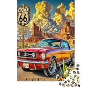 Route 66 Red Classic Car 1000 Piece Jigsaw Puzzle Paper for Adults Scenic Road Trip Puzzle Game for Family Relaxing Gift 38x26cm/1000pcs