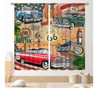 Route 66 Road Curtains for Boys Man Room, Rustic Vintage Classic Car Motorcycle Biker Country Western Retro Man Cave Window Drapes Treatments for Living Room Bedroom Garage Home 2 Panels, 55"x63" Inch