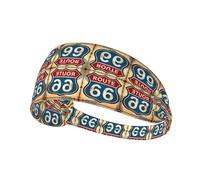 Route Sixty Six Shield Design Printed Sweat Band Headband Women, No Pressure Fit, All Hair Types Sport Yoga Fitness Running