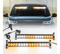 ROUTEKING 2 x 17 Inch Strobe Beacon Lights - 12V/24V 2 in 1 LED Bar Light, 23 Flash Modes, 32 LED Emergency Hazard Warning LEDs for Vehicles Trucks (Amber/White)