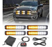 ROUTEKING 4X8LEDs Car Strobe Flash Lights Hazard Warning Beacon Emergency Flashing Lights14 Modes with Main Control Box Universal for 12V 24V Car Vehicle Truck Trailer Caravan Camper Van (Amber/White)