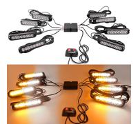 ROUTEKING 8x8LEDs Car Strobe Flash Lights Hazard Warning Beacon Emergency Flashing Lights14 Modes with Main Control Box Universal for 12V 24V Car Vehicle Truck Trailer Caravan Camper Van (Amber/White)