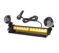 ROUTEKING LED Emergency Warning Light 14" 12 LED 9 Flashing Modes ,Upgrade Adjustable Locking Suction Cups, High Intensity Flashing Windshield Lamp Mini Visor Strobe Bar for Car Truck (Amber)