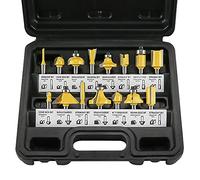Router Bit Set, 15PCS 6.35mm 1/4 Inch Shank Carbide Tipped Router Bits, Trimmer Router Cutter Bit -Woodworking Milling Tools for Wood Carving Cutting Routing Edge Trimming