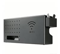 Router Box - Wall Mount Casing, Wireless Signal Enclosure, Heat Dissipation Slotted Base, Integrated Cord Management System, Home Office Media Organization, Large White Wooden Console