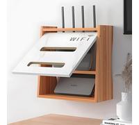 Router Cabinet, Router Shelf, 2-Tier Router Storage Box, Wall Mounted/Desktop, Router Storage Rack for Storage Hub, Plug, Internet Cables, Devices etc. (Brown)