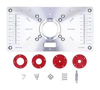 Router Table Insert Plate, Aluminum Alloy Flip Board for Woodworking Engraving Machine, 23.5 x 12 cm Trimming Machine with Centre Hole Bushing and 4 Insert Rings (Red)