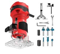 Router Tool, 32000 RPM Compact Palm Wood Routers For Woodworking, Trim Router with 6 Wood Router Bits, 1/4" Collet and 8mm/12.7mm Adapter