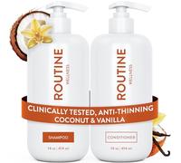 Routine Wellness Anti-Thinning Shampoo and Conditioner Set for Thinning Hair - Biotin DHT Blocker Women & Men - Color Safe Shampoo for Hair Loss & Healthier Growth - Coconut & Vanilla (Pack of 2)