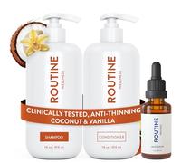 Routine Wellness Anti-Thinning Shampoo and Conditioner Set for Thinning Hair - Volumizing, Color Safe Shampoo for Hair Loss & Healthier Hair - Coconut & Vanilla Set + Hair Serum